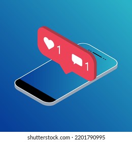 Follower Isometric Phone Notification Symbol For Application . App Button For Social Media. Vector Illustration Icon .