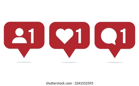 Follower, like and comment icon. Social network vector and web profile with notification. Balloons isolated on white background