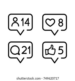 Follower, like, comment icons, linear style, vector illustration
