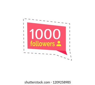 Follower and profiles, registered users following someone quantity 1000 thousand vector. Isolated sticker and patch with human image and number info