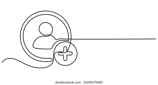 Follower vector icon in solid and outline style, continuous one line drawing, New User Icons - Multi Series, Add to friends vector flat icon concepts.