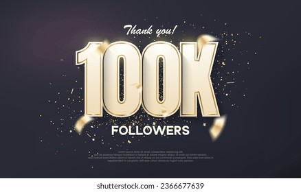 Los seguidores diseñan una celebración de logros de 100 mil. número único con oro de lujo Premium vector para afiches, banner, saludo de celebración.