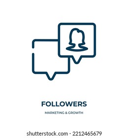 Icono de seguidores. Ilustración vectorial lineal de la colección de crecimiento de marketing. Símbolo de icono de los seguidores de contorno. Símbolo de línea delgada para uso en aplicaciones web y móviles, logotipo, medios impresos.