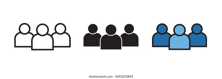 Conjunto de iconos de seguidores en Ilustración vectorial plana, creado en estilo de contorno, relleno y color. Ideal para redes sociales, redes sociales, crecimiento de la audiencia y conceptos de diseño de comunidades en línea.