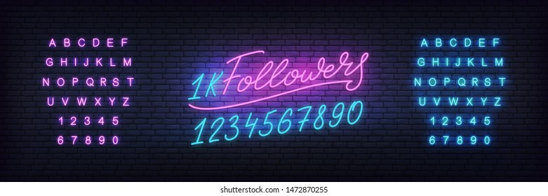 Followers neon template.Social media followers milestone neon design.