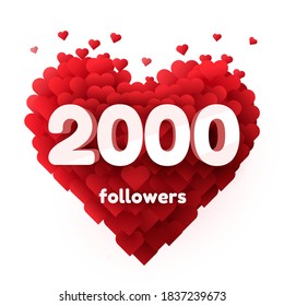 Followers thank you. Red heart for Social Network friends, followers, Web user Thank you celebrate of subscribers or followers and likes. Vector illustration