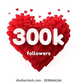 Followers thank you. Red heart for Social Network friends, followers, Web user Thank you celebrate of subscribers or followers and likes. Vector illustration