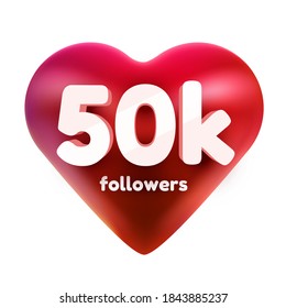 Followers thank you. Red heart for Social Network friends, followers, Web user Thank you celebrate of subscribers or followers and likes. Vector illustration