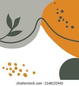 Das folgende ist ein Hintergrunddesign mit einem abstrakten Thema und zusätzlichen Dekorationen in Form von Blumen, Blättern, Samen und anderen