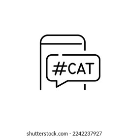 Following hashtag cat on social media. Pixel perfect, editable stroke icon