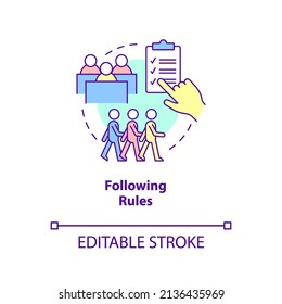 Following rules concept icon. Healthy childhood development sign abstract idea thin line illustration. Self-discipline. Isolated outline drawing. Editable stroke. Arial, Myriad Pro-Bold fonts used