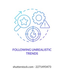 Following unrealistic trends blue gradient concept icon. Losing web strategy. UI UX design issue abstract idea thin line illustration. Isolated outline drawing. Myriad Pro-Bold font used