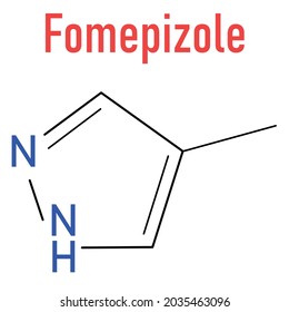 Fomepizole molecule. Antidote used to treat methanol and ethylene glycol poisoning. Skeletal formula.