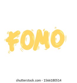 FOMO abbreviation text emblem isolated on white background. Modern social anxiety acronym. Fear of missing out concept. Vector illustration