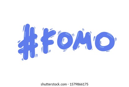 FOMO abbreviation text emblem isolated on white background. Modern social anxiety acronym. Fear of missing out concept. Vector illustration