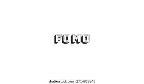 FOMO acronym bold line popular internet slang word. Fear of missing out lingo. Anxious feeling. Psychological term. Black-and-white outline typography with shadow effect. Bungee Shade font used