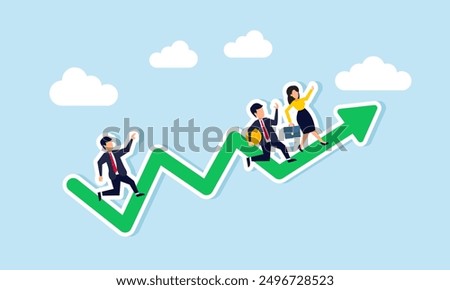 FOMO in crypto anxiety from missing out, following trends and others' high profit experiences, concept of  A greedy businessman runs to follow people getting rich through crypto trading