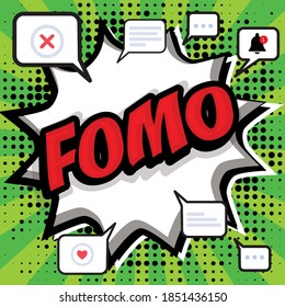 FOMO, miedo de perder el concepto. Ilustración del vector Bubble de voz.