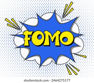 FOMO - Angst, das Konzept zu verpassen. FOMO im Comic-Pop-Art-Stil. Comic-Explosion mit Text FOMO. Vektorgrafik helle Cartoon-Illustration im Retro-Pop-Art-Stil.