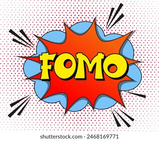 FOMO - Angst, das Konzept zu verpassen. FOMO im Comic-Pop-Art-Stil. Comic-Explosion mit Text FOMO. Vektorgrafik helle Cartoon-Illustration im Retro-Pop-Art-Stil.