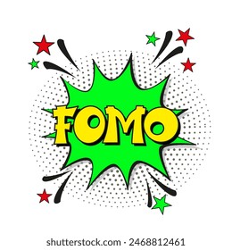 FOMO - Angst, das Konzept zu verpassen. FOMO im Comic-Pop-Art-Stil. Comic-Explosion mit Text FOMO. Vektorgrafik helle Cartoon-Illustration im Retro-Pop-Art-Stil.