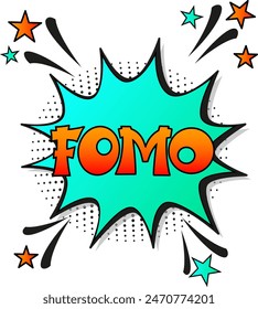 FOMO - Angst, das Konzept zu verpassen. FOMO im Comic-Pop-Art-Stil. Comic-Explosion mit Text FOMO. Vektorgrafik helle Cartoon-Illustration im Retro-Pop-Art-Stil.