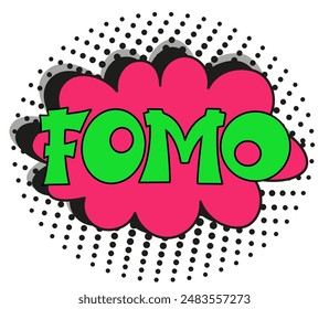 FOMO - Angst, das Konzept zu verpassen. FOMO im Comic-Pop-Art-Stil. Comic-Explosion mit Text FOMO. Vektorgrafik helle Cartoon-Illustration im Retro-Pop-Art-Stil.