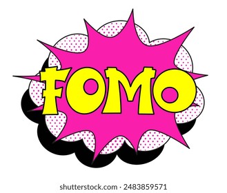 FOMO - Angst, das Konzept zu verpassen. FOMO im Comic-Pop-Art-Stil. Comic-Explosion mit Text FOMO. Vektorgrafik helle Cartoon-Illustration im Retro-Pop-Art-Stil.