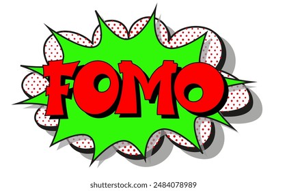 FOMO - Angst, das Konzept zu verpassen. FOMO im Comic-Pop-Art-Stil. Comic-Explosion mit Text FOMO. Vektorgrafik helle Cartoon-Illustration im Retro-Pop-Art-Stil.