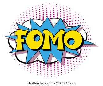 FOMO - Angst, das Konzept zu verpassen. FOMO im Comic-Pop-Art-Stil. Comic-Explosion mit Text FOMO. Vektorgrafik helle Cartoon-Illustration im Retro-Pop-Art-Stil.