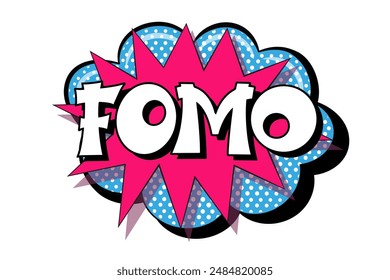 FOMO - Angst, das Konzept zu verpassen. FOMO im Comic-Pop-Art-Stil. Comic-Explosion mit Text FOMO. Vektorgrafik helle Cartoon-Illustration im Retro-Pop-Art-Stil.