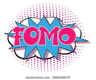 FOMO - Angst, das Konzept zu verpassen. FOMO im Comic-Pop-Art-Stil. Comic-Explosion mit Text FOMO. Vektorgrafik helle Cartoon-Illustration im Retro-Pop-Art-Stil.