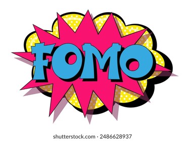 FOMO - Angst, das Konzept zu verpassen. FOMO im Comic-Pop-Art-Stil. Comic-Explosion mit Text FOMO. Vektorgrafik helle Cartoon-Illustration im Retro-Pop-Art-Stil.