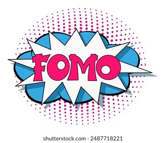 FOMO - Angst, das Konzept zu verpassen. FOMO im Comic-Pop-Art-Stil. Comic-Explosion mit Text FOMO. Vektorgrafik helle Cartoon-Illustration im Retro-Pop-Art-Stil.