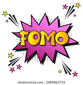 FOMO - Angst, das Konzept zu verpassen. FOMO im Comic-Pop-Art-Stil. Comic-Explosion mit Text FOMO. Vektorgrafik helle Cartoon-Illustration im Retro-Pop-Art-Stil.