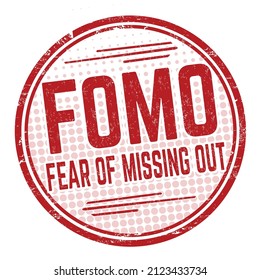 FOMO ( Fear of missing out) grunge rubber stamp on white background, vector illustration