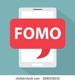FOMO miedo de perder wriiten en burbuja de voz en la ilustración de los vectores de smartphones