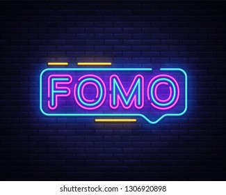 Fomo Neon Text Vector. Fomo neon sign, design template, modern trend design, night neon signboard, night bright advertising, light banner, light art. Vector illustration