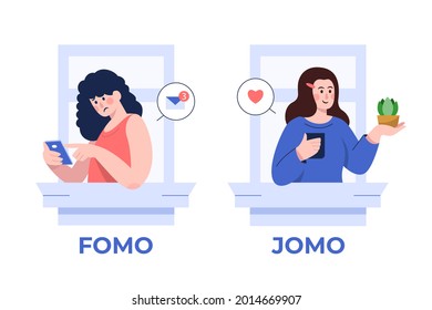 Fomo vs jomo concept in flat design