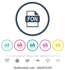 FON file format flat color icons in round outlines. 6 bonus icons included.