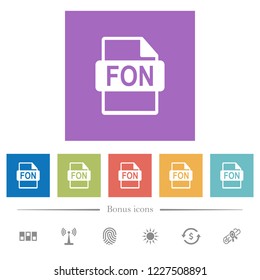 FON file format flat white icons in square backgrounds. 6 bonus icons included.