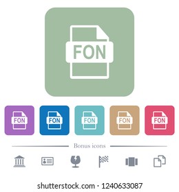 FON file format white flat icons on color rounded square backgrounds. 6 bonus icons included