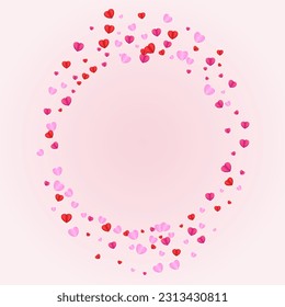 Fond Confetti Background Pink Vector. Shape Illustration Heart. Pinkish Color Texture. Lilac Confetti Rain Pattern. Purple Cut Frame.