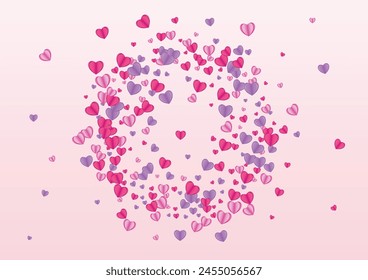 Fond Confetti Background Pink Vector. Gift Illustration Heart. Purple Elegant Backdrop. Red Confetti Banner Pattern. Violet Amour Texture.