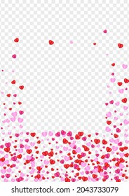 Fond Confetti Background Transparent Vector. Wedding Illustration Heart. Tender Element Backdrop. Red Confetti Elegant Frame. Pink Day Texture.