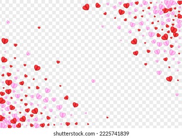Fond Confetti Background Transparent Vector. Romantic Frame Heart. Pink Color Illustration. Tender Confetti February Pattern. Violet Banner Texture.