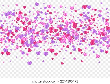 Fond Confetti Background Transparent Vector. Drop Pattern Heart. Red Present Backdrop. Violet Confetti Paper Frame. Tender Wedding Illustration.