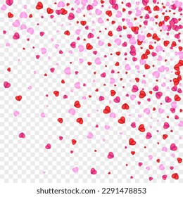 Fond Confetti Background Transparent Vector. Romance Illustration Heart. Red Amour Frame. Pink Heart Art Pattern. Violet Party Texture.