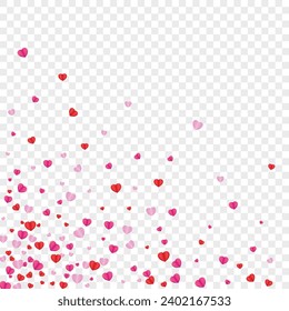 Fond Confetti Background Transparent Vector. Falling Frame Heart. Tender Day Texture. Pink Heart Banner Backdrop. Red Anniversary Illustration.