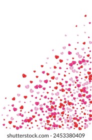 Fond Confetti Background White Vector. Honeymoon Pattern Heart. Pink Volume Texture. Tender Heart Party Illustration. Red Mother Frame.